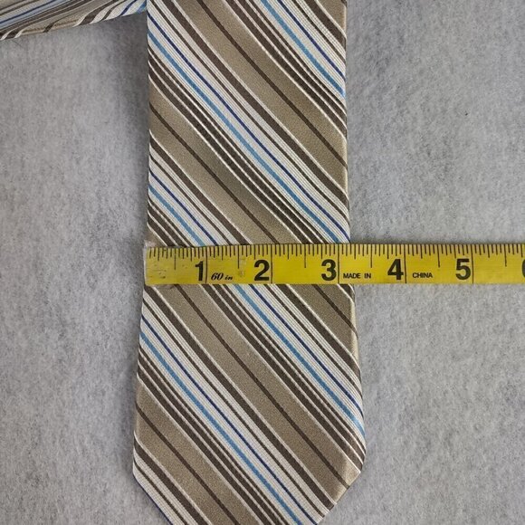 Croft & Barrow Men's Brown, Tan, Silver, Blue, White, 100% Silk Striped Necktie - Picture 7 of 8